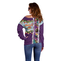 New Zealand Merry Christmas Off Shoulder Sweater Maori Animals, Koru Tattoo - Purple Xmas Style