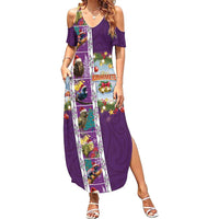 New Zealand Merry Christmas Summer Maxi Dress Maori Animals, Koru Tattoo - Purple Xmas Style