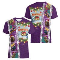 New Zealand Merry Christmas Women V-Neck T-Shirt Maori Animals, Koru Tattoo - Purple Xmas Style