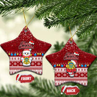 Tuvalu Christmas Ceramic Ornament Snowman and Tuvalu Coat of Arms Maori Tribal Xmas Style LT03 Star Red - Polynesian Pride