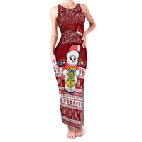 Tuvalu Christmas Family Matching Tank Maxi Dress and Hawaiian Shirt Snowman and Tuvalu Coat of Arms Maori Tribal Xmas Style LT03 Mom's Dress Red - Polynesian Pride