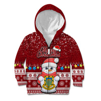 Personalised Tuvalu Christmas Kid Hoodie Snowman and Tuvalu Coat of Arms Maori Tribal Xmas Style LT03 Zip Hoodie Red - Polynesian Pride