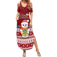Personalised Tuvalu Christmas Summer Maxi Dress Snowman and Tuvalu Coat of Arms Maori Tribal Xmas Style LT03 Women Red - Polynesian Pride