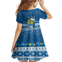 Personalised Tuvalu Christmas Family Matching Summer Maxi Dress and Hawaiian Shirt Snowman Hugs Tuvalu Coat of Arms Maori Pattern Blue Style LT03 - Polynesian Pride