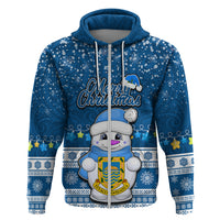 Personalised Tuvalu Christmas Hoodie Snowman Hugs Tuvalu Coat of Arms Maori Pattern Blue Style LT03 - Polynesian Pride
