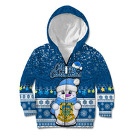 Personalised Tuvalu Christmas Kid Hoodie Snowman Hugs Tuvalu Coat of Arms Maori Pattern Blue Style LT03 Zip Hoodie Blue - Polynesian Pride