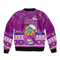 Tuvalu Christmas Bomber Jacket Snowman Hugs Tuvalu Coat of Arms Maori Pattern Pink Style LT03 - Polynesian Pride