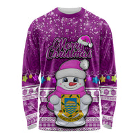 Tuvalu Christmas Long Sleeve Shirt Snowman Hugs Tuvalu Coat of Arms Maori Pattern Pink Style LT03 Unisex Pink - Polynesian Pride