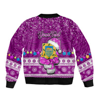 Personalised Tuvalu Christmas Bomber Jacket Snowman Hugs Tuvalu Coat of Arms Maori Pattern Pink Style LT03 - Polynesian Pride