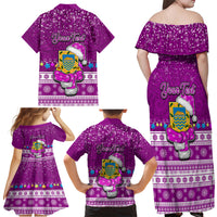 Personalised Tuvalu Christmas Family Matching Off Shoulder Maxi Dress and Hawaiian Shirt Snowman Hugs Tuvalu Coat of Arms Maori Pattern Pink Style LT03 - Polynesian Pride