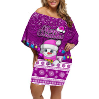 Personalised Tuvalu Christmas Family Matching Off Shoulder Short Dress and Hawaiian Shirt Snowman Hugs Tuvalu Coat of Arms Maori Pattern Pink Style LT03 Mom's Dress Pink - Polynesian Pride