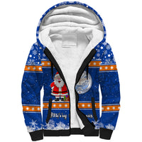 Marshall Islands Christmas Sherpa Hoodie Santa Claus and Coat of Arms Mix Polynesian Xmas Style LT03 Unisex Blue - Polynesian Pride