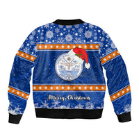 Marshall Islands Christmas Sleeve Zip Bomber Jacket Santa Claus and Coat of Arms Mix Polynesian Xmas Style LT03 - Polynesian Pride