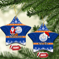 Personalised Marshall Islands Christmas Ceramic Ornament Santa Claus and Coat of Arms Mix Polynesian Xmas Style LT03 Star Blue - Polynesian Pride