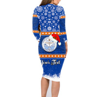 Personalised Marshall Islands Christmas Family Matching Long Sleeve Bodycon Dress and Hawaiian Shirt Santa Claus and Coat of Arms Mix Polynesian Xmas Style LT03 - Polynesian Pride