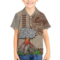 Aloha Volcano Custom Family Matching Puletasi Dress and Hawaiian Shirt Mix Hawaiian Kakau Tribal LT03 Son's Shirt Beige - Polynesian Pride