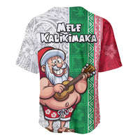Hawaii Mele Kalikimaka Baseball Jersey Santa Playing Ukele Mix Kakau Pattern Xmas Style LT03 - Polynesian Pride
