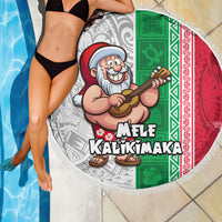 Hawaii Mele Kalikimaka Beach Blanket Santa Playing Ukele Mix Kakau Pattern Xmas Style LT03 - Polynesian Pride
