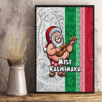 Hawaii Mele Kalikimaka Canvas Wall Art Santa Playing Ukele Mix Kakau Pattern Xmas Style LT03 - Polynesian Pride
