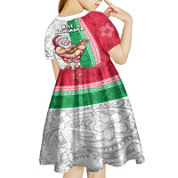 Hawaii Mele Kalikimaka Kid Short Sleeve Dress Santa Playing Ukele Mix Kakau Pattern Xmas Style LT03 - Polynesian Pride