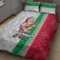 Hawaii Mele Kalikimaka Quilt Bed Set Santa Playing Ukele Mix Kakau Pattern Xmas Style LT03 - Polynesian Pride