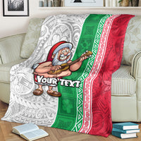 Custom Hawaii Mele Kalikimaka Blanket Santa Playing Ukele Mix Kakau Pattern Xmas Style LT03 - Polynesian Pride