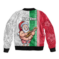 Custom Hawaii Mele Kalikimaka Bomber Jacket Santa Playing Ukele Mix Kakau Pattern Xmas Style LT03 - Polynesian Pride