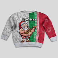Custom Hawaii Mele Kalikimaka Kid Ugly Christmas Sweater Santa Playing Ukele Mix Kakau Pattern Xmas Style LT03 - Polynesian Pride