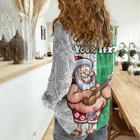 Custom Hawaii Mele Kalikimaka Women Casual Shirt Santa Playing Ukele Mix Kakau Pattern Xmas Style LT03 - Polynesian Pride