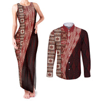 Tonga Fonulei and Ngatu Pattern Couples Matching Tank Maxi Dress and Long Sleeve Button Shirt LT03 Red - Polynesian Pride