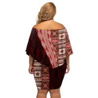 Tonga Fonulei and Ngatu Pattern Family Matching Off Shoulder Short Dress and Hawaiian Shirt LT03 - Polynesian Pride