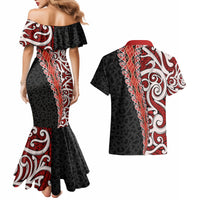 New Zealand Maori Stylized Koru Couples Matching Mermaid Dress and Hawaiian Shirt LT03 - Polynesian Pride