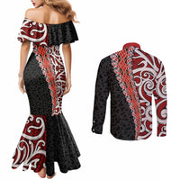 New Zealand Maori Stylized Koru Couples Matching Mermaid Dress and Long Sleeve Button Shirt LT03 - Polynesian Pride