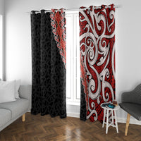 New Zealand Maori Stylized Koru Window Curtain LT03 With Grommets Red - Polynesian Pride