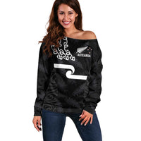 New Zealand Rugby Custom Off Shoulder Sweater The Champions Aotearoa LT03 Women Black - Polynesian Pride