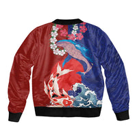 Hawaiian and Japanese Together Bomber Jacket The Whale and Koi Fish with Hinomaru and Lei LT03 - Polynesian Pride