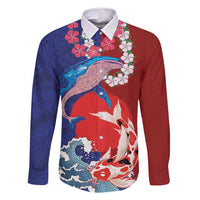 Hawaiian and Japanese Together Family Matching Off Shoulder Maxi Dress and Hawaiian Shirt The Whale and Koi Fish with Hinomaru and Lei