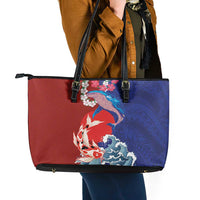 Hawaiian and Japanese Together Leather Tote Bag The Whale and Koi Fish with Hinomaru and Lei