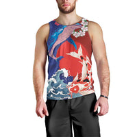 Hawaiian and Japanese Together Men Tank Top The Whale and Koi Fish with Hinomaru and Lei