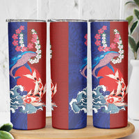 Hawaiian and Japanese Together Skinny Tumbler The Whale and Koi Fish with Hinomaru and Lei