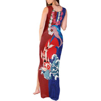 Hawaiian and Japanese Together Tank Maxi Dress The Whale and Koi Fish with Hinomaru and Lei