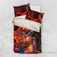 Hawaiian Turtle with Volcanic Eruption Bedding Set Hibiscus Lei and Lava Flow an Abstract Texture LT03 US Twin 172cm x 218cm Black - Polynesian Pride