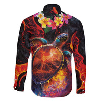 Hawaiian Turtle with Volcanic Eruption Family Matching Long Sleeve Bodycon Dress and Hawaiian Shirt Hibiscus Lei and Lava Flow an Abstract Texture