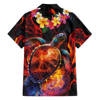 Hawaiian Turtle with Volcanic Eruption Family Matching Puletasi and Hawaiian Shirt Hibiscus Lei and Lava Flow an Abstract Texture