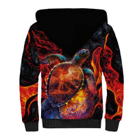 Hawaiian Turtle with Volcanic Eruption Sherpa Hoodie Hibiscus Lei and Lava Flow an Abstract Texture