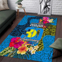 Palau Independence Day Area Rug 1st October 30th Anniversary Polynesian Jungle Flower