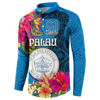 Palau Independence Day Button Sweatshirt 1st October 30th Anniversary Polynesian Jungle Flower