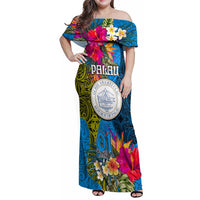 Palau Independence Day Family Matching Off Shoulder Maxi Dress and Hawaiian Shirt 1st October 30th Anniversary Polynesian Jungle Flower