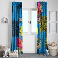 Personalised Palau Independence Day Window Curtain 1st October 30th Anniversary Polynesian Jungle Flower