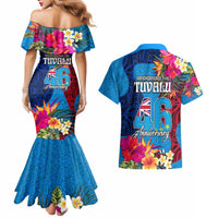 Tuvalu Independence Day Couples Matching Mermaid Dress and Hawaiian Shirt 1st October 46th Anniversary Polynesian Jungle Flower